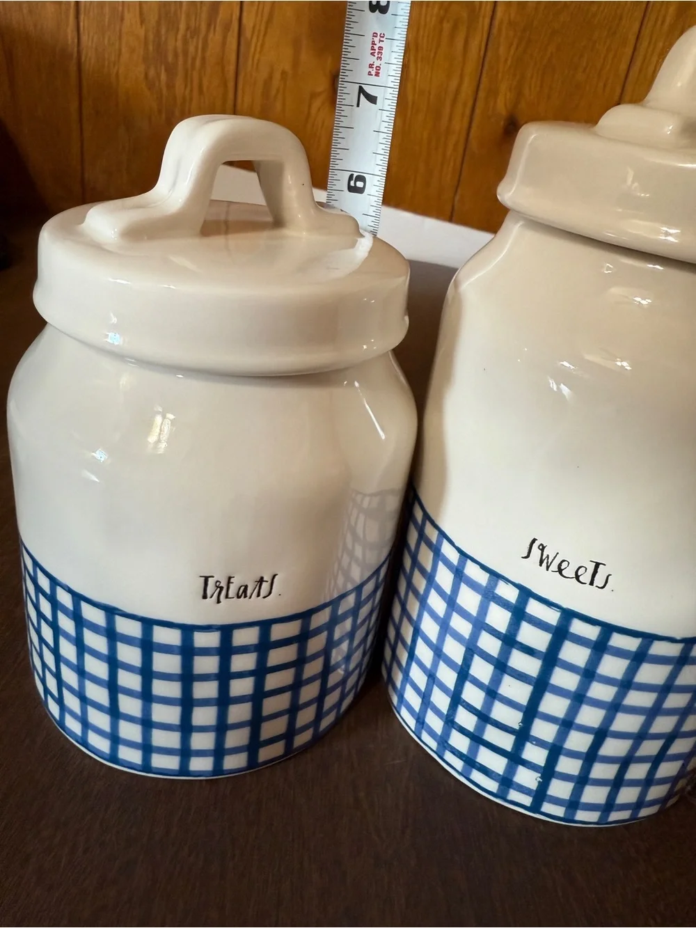 Rae Dunn Blue Gingham Plaid Treats and Sweets Canisters Set of 2 READ